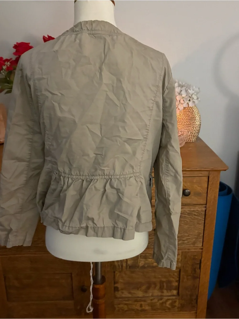 Loft Petite Medium Lightweight Taupe Zip-Front Jacket
